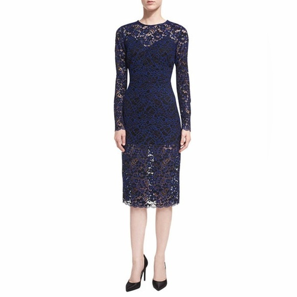 Veronica Beard Dresses & Skirts - Veronica Beard Gynne Long Sleeve Pencil Dress Lace Black Blue Designer Women’s 4